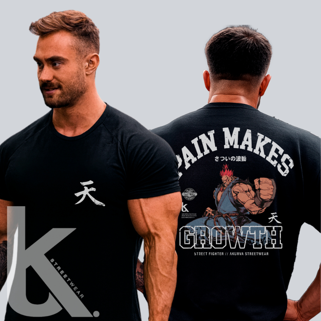 Camiseta Oversized Streetwear 100% Algodão Akuma Street fighter Growth Olympia Unissex Confortável Premium Exclusiva