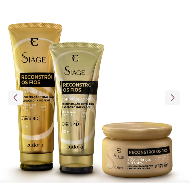 RECONSTRÓI OS FIOS da Siàge Eudora: Shampoo, Máscara, Condicionador, Óleo de Tratamento Argan OIL.
