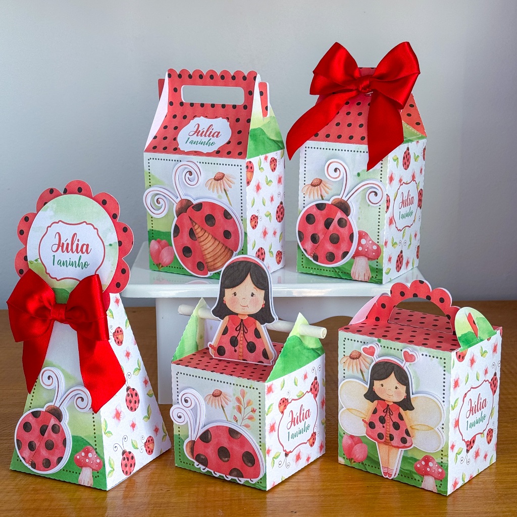 kit Festa Joaninha Jardim das Joaninhas Encantado Lembrancinha Personalizadas Aniversário Caixinha Pegue e Monte