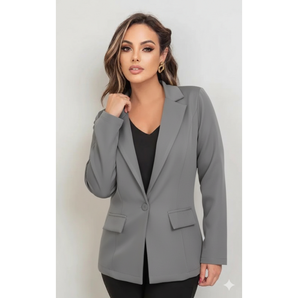 BLAZER FEMININO ELEGANTE ALFAIATARIA, FORRADO (CORPO) ELEGANTE