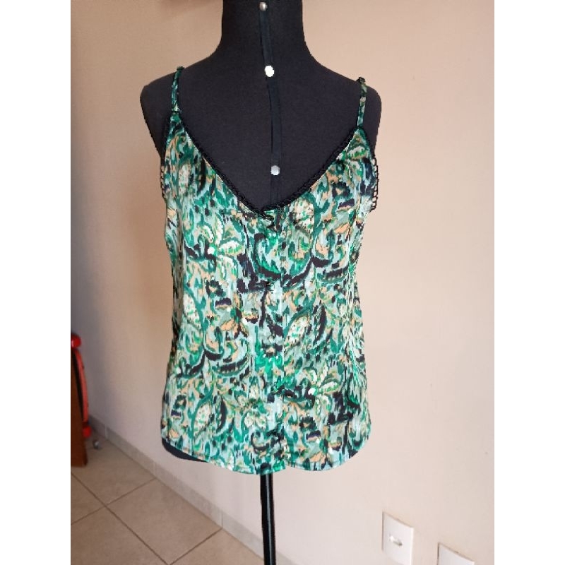 BRECHO regata alcinha estampada verde PP cetim de poliester