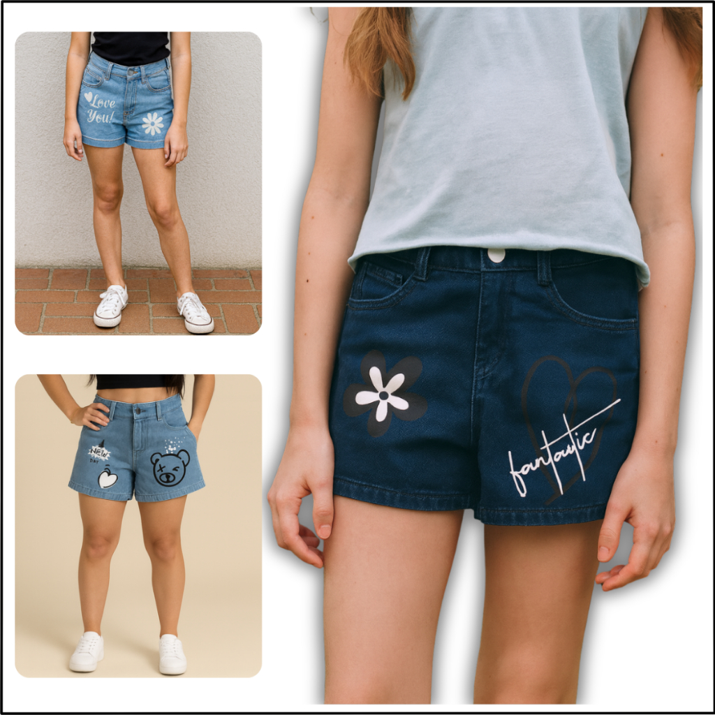 Kit 2 Shorts Jeans Infantil Juvenil Para Meninas Estampado Do10 Aos 16