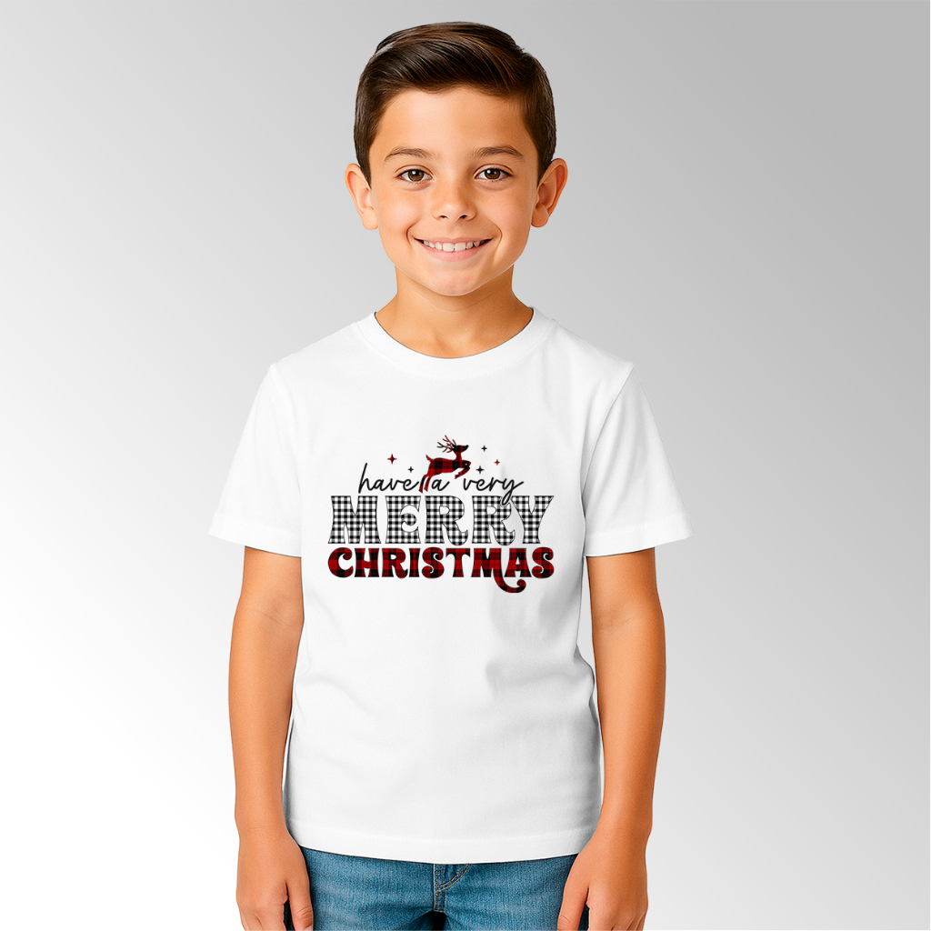 Camiseta Infantil e Adulto Unissex Para o Natal Monte seu Kit Estampa Merry Christmas 3