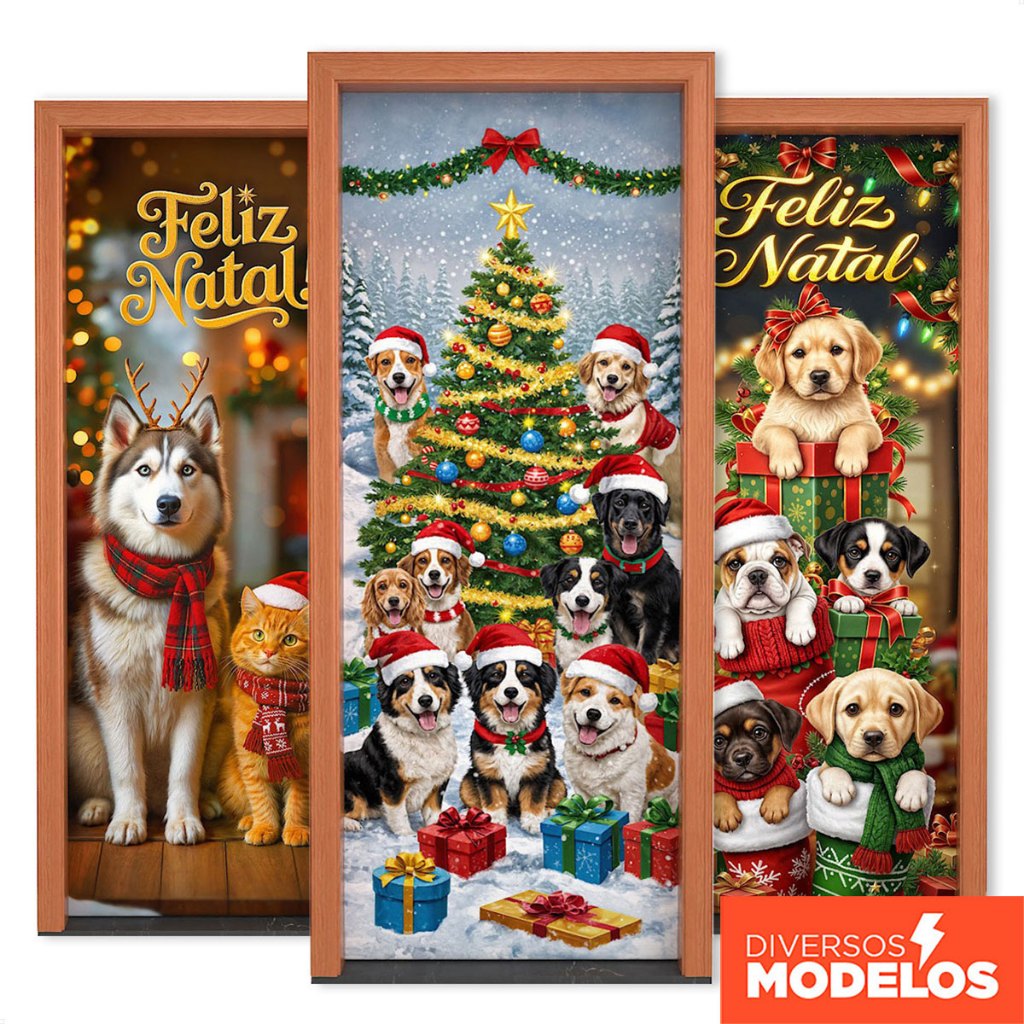 Capa De Porta Decoração de Natal para Pet Shop Em Tecido Veste Porta Sublimado 0,85x2,10m em Oferta na Shopee