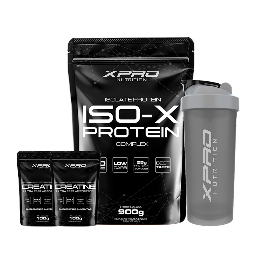 Kit Whey Iso-x 900g + 2x Creatina 100g + Coqueteleira 700ml - XPro Nutrition em Oferta na Shopee