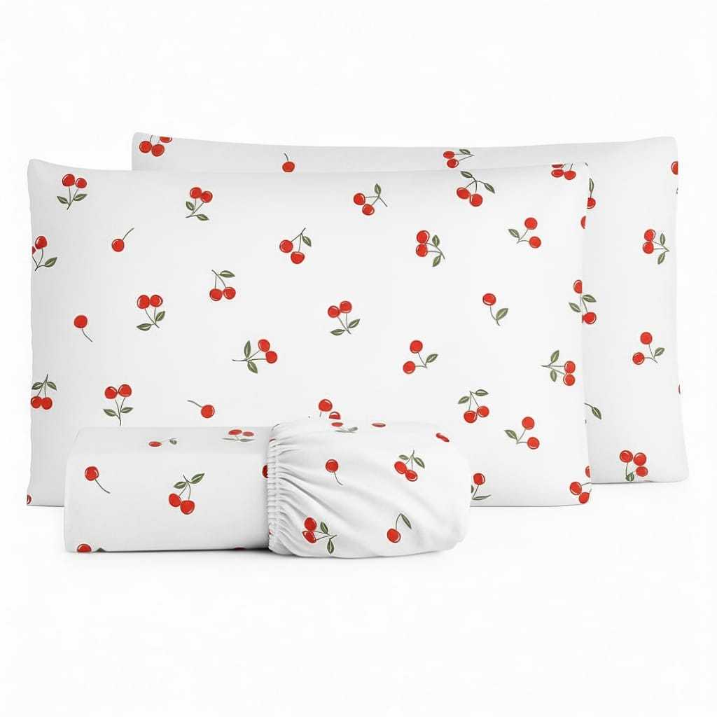 Jogo De Cama Cereja C/ Elástico Macio Algodão Solteiro Casal Queen em Oferta na Shopee