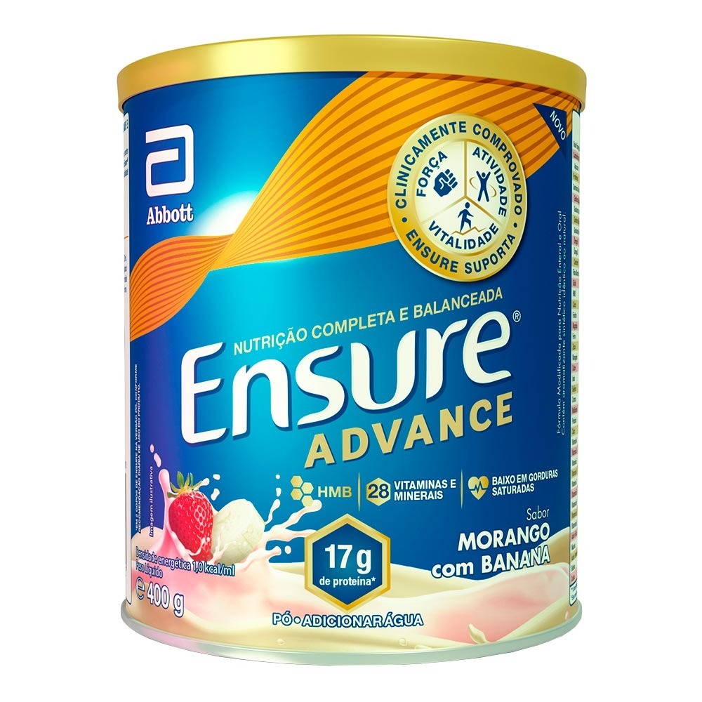Suplemento Nutricional Em Pó Ensure Advance Morango Com Banana Com 400g em Oferta na Shopee