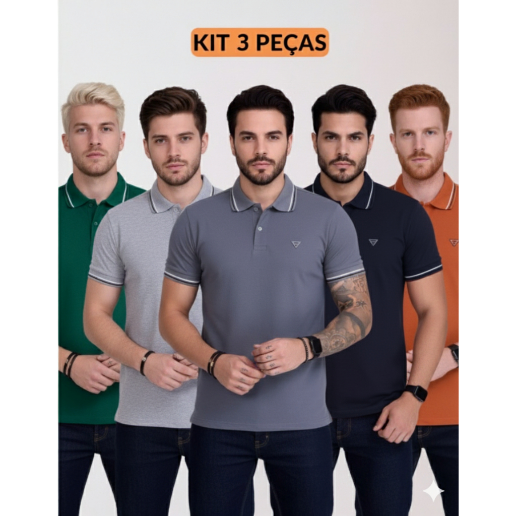 kit com 3 Camisa Gola Polo Masculina PLUS SIZE obeso Estilo Casual Confortável G1 G2 G3 G4 G5