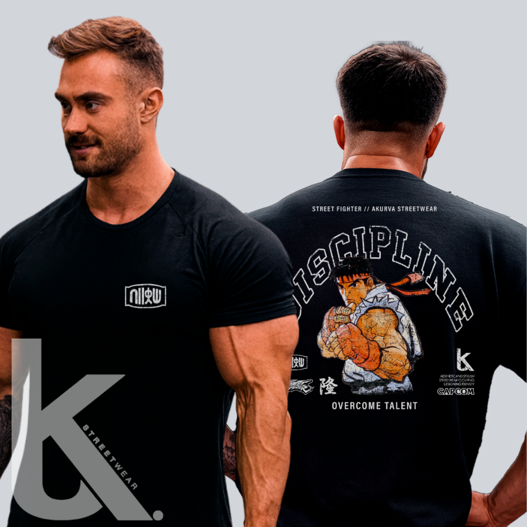 Camiseta Oversized Academia Camisa Ryu Discipline Street Fighter Streetwear Olympia Respirável Malha Premium Confortável