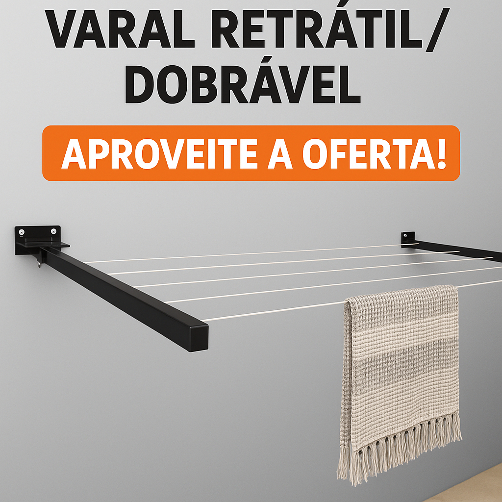 Varal Dobrável Retrátil de Parede    — 5 Fios Reforçados, Prático Econômico | Ideal para Apartamentos e Lavanderias