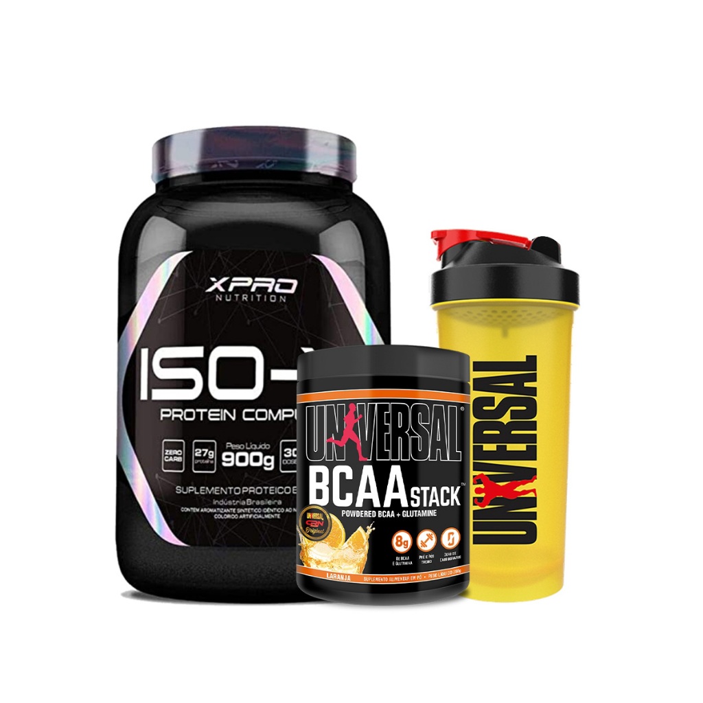 Kit Whey Protein Iso-X 900g - XPRO Nutrition + BCAA Stack 250g + Coqueteleira 600ml - Universal