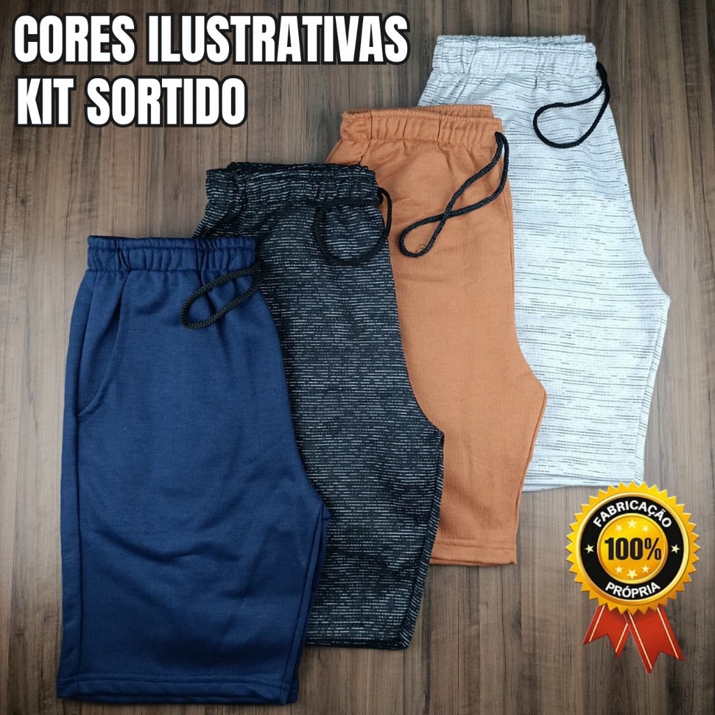 Kit Sortido 4 Bermudas Moletom Premium Masculina, Com Bolsos Laterais - Moda Casual e Esportiva em Oferta na Shopee