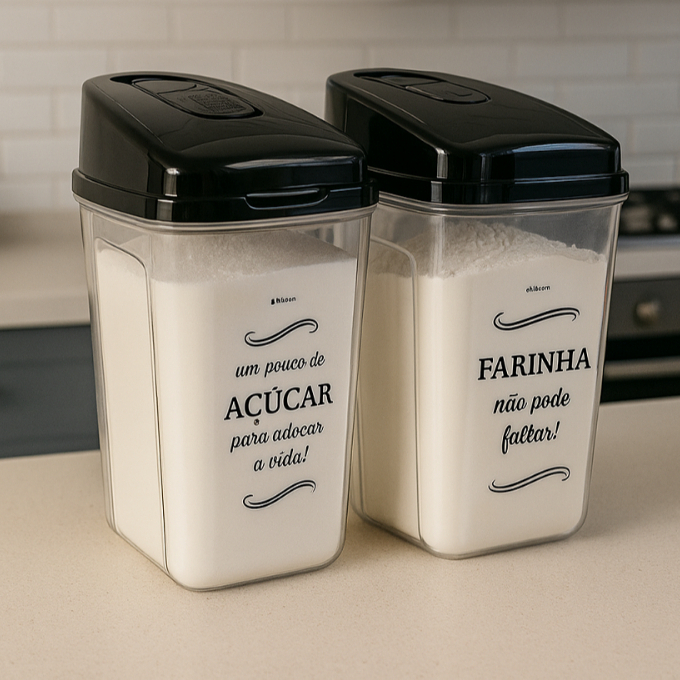 Kit Farinheiro + Açucareiro 836ml com Tampa | Pote Plástico Açucar Farinha Multiuso Nitron