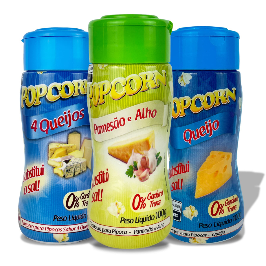 Combo Popcorn - 03 Sabores - 4 Queijos, Queijo e Parmesão e Alho em Oferta na Shopee