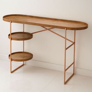 Aparador Hall Entrada Sala Com Pé Ferro E Tampo Em Couro 120 cm em Oferta na Shopee