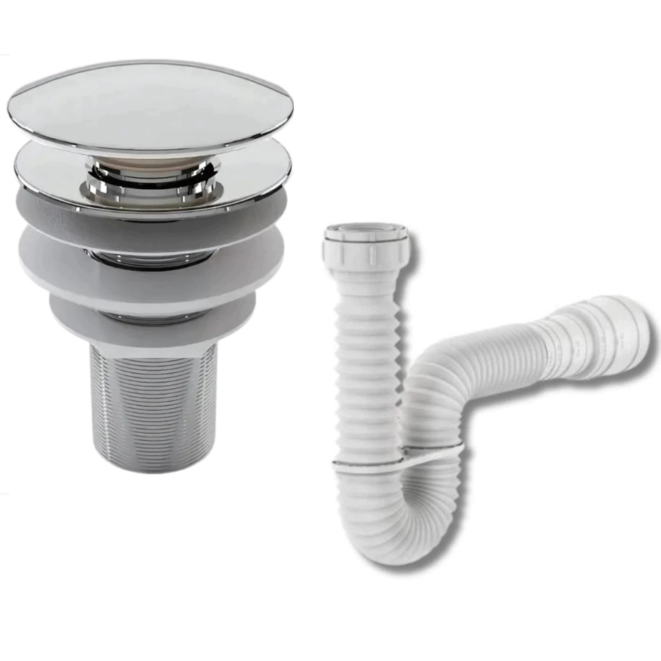 Kit de Banheiro em ABS – Válvula Click 7/8 Cromada + Sifão Flexível Sanfonado Branco em Oferta na Shopee