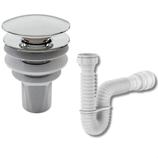 Kit de Banheiro em ABS – Válvula Click 7/8 Cromada + Sifão Flexível Sanfonado Branco em Oferta na Shopee