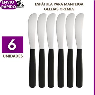 Kit 6 Espátulas Para Manteigas Requeijão Geleias Patês Premium Inox Cabo Preto Pão Café Cozinha em Oferta na Shopee