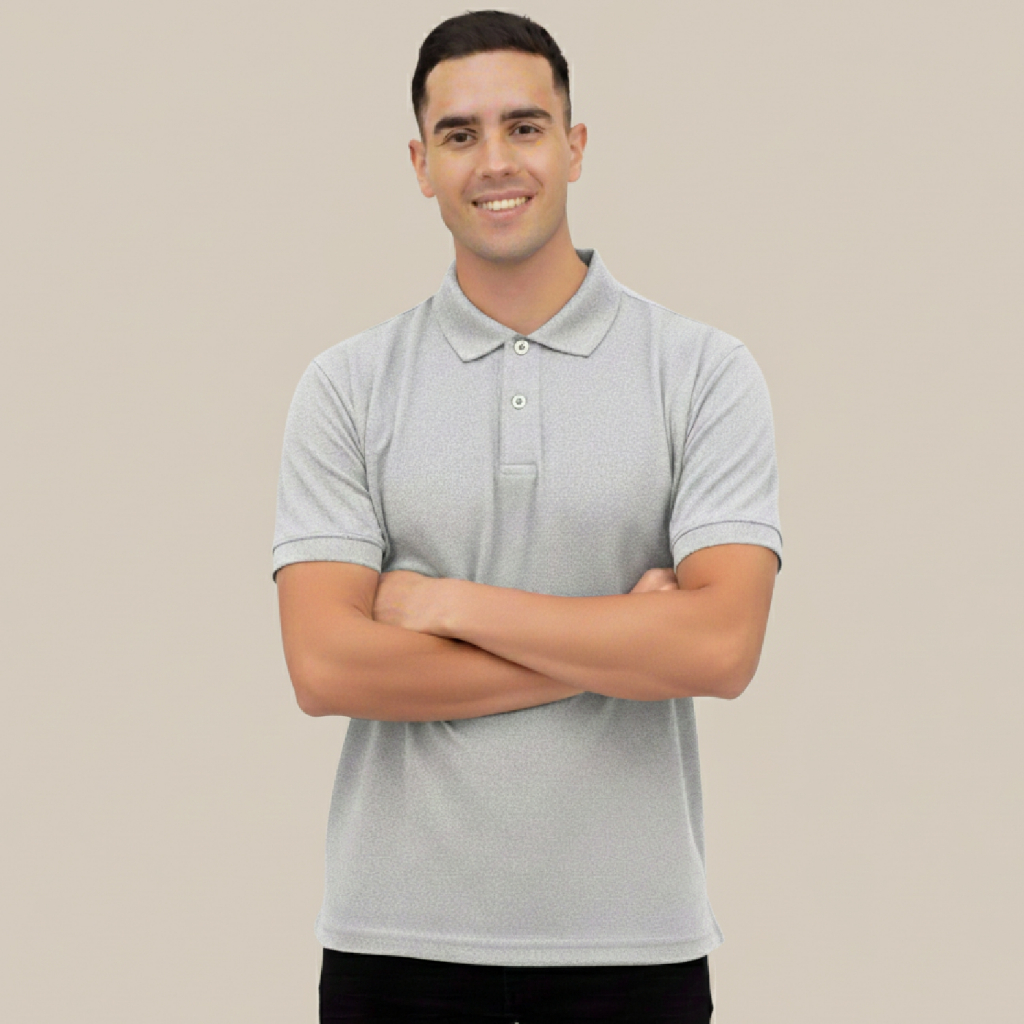 Camisa Polo Masculina Piquet Cinza Mescla Gola Tradicional Lisa Respirável Leve Casual Elegante