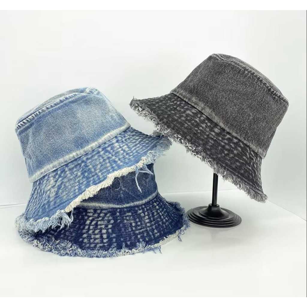 Mulheres Denim Hole Hat Lavado Algodão Jeans Tassel Fisherman Hat Bob Afligido Balde Chapéu Hip Hop Gorros
