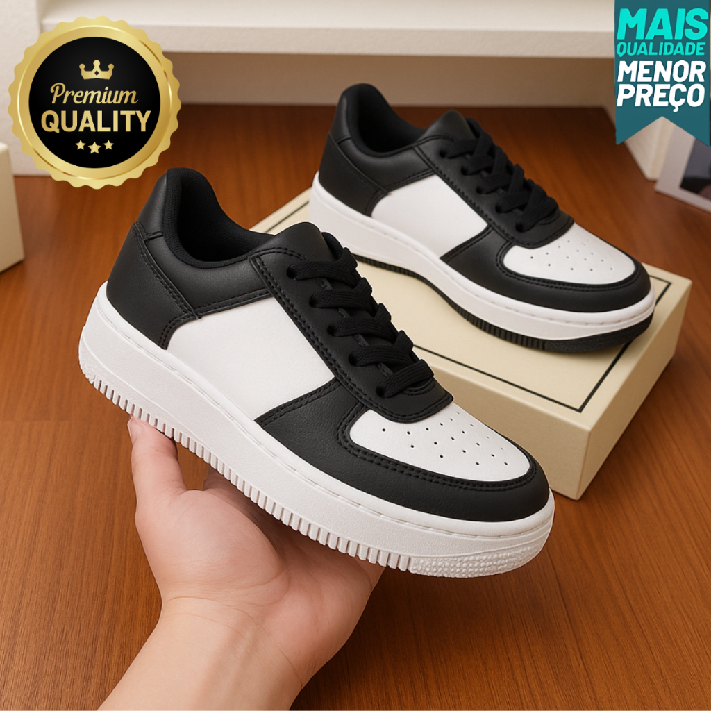 Tênis Casual Masculino Preto Unissex Conforto e Qualidade 34 ao 43