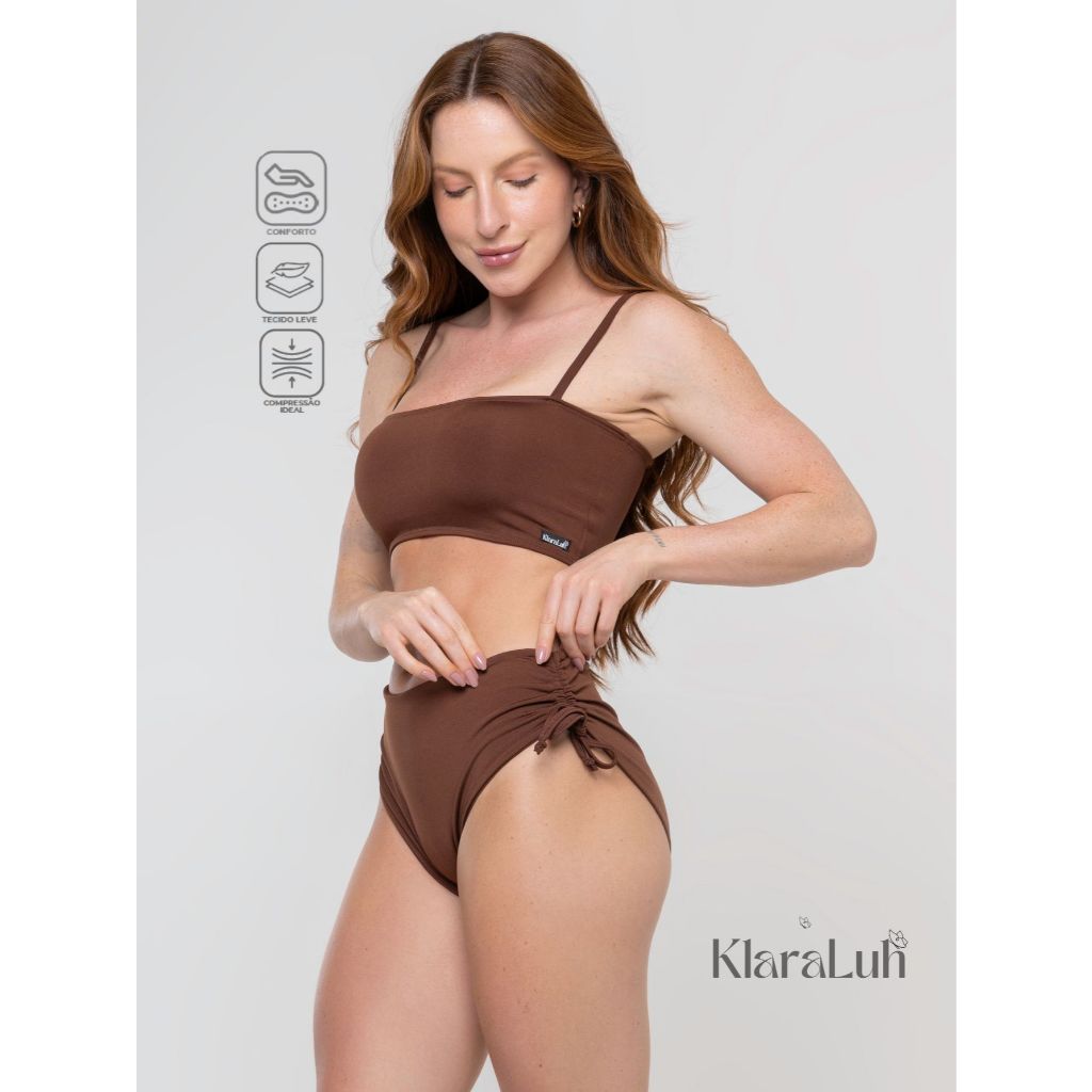 Conjunto Biquini Sunkini e Top Alcinha Moda Praia Blackout Confortável Feminina