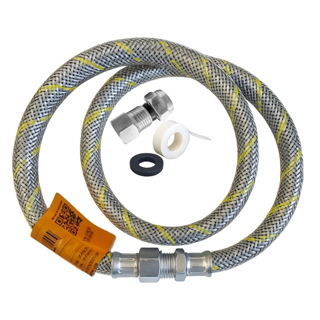 Kit Instalação Gás Encanado Mangueira  Glp Gn Inox NBR 14.955 com Adptador