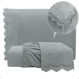 Jogo Lencol Bordado Ingles Queen Percal 400 Fios com 3 Peças em Oferta na Shopee