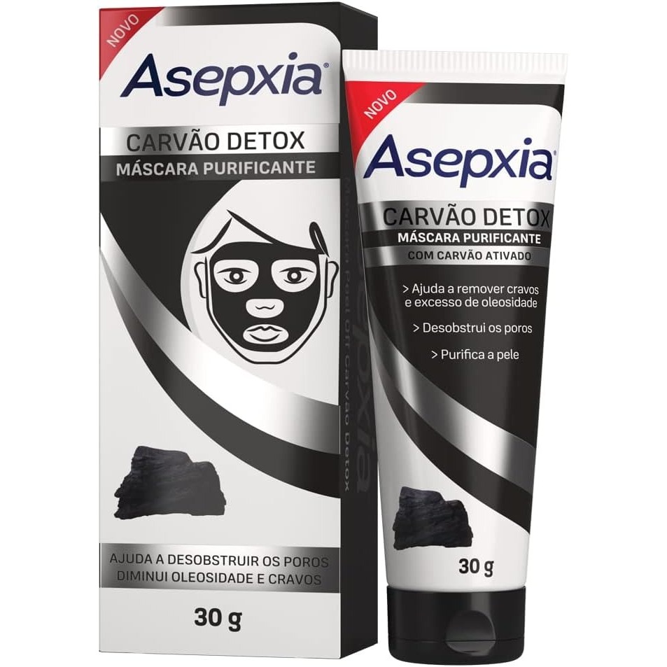 Máscara Facial Asepxia Carvão Detox Com 30g Máscara Facial Asepxia Carvão Detox Com 30g