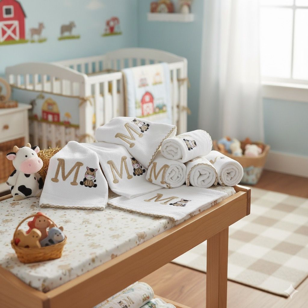 Kit 10 Fraldinhas De Boca Fazendinha Cavalinho Personalizada com Inicial do Nome do Bebe Bordado