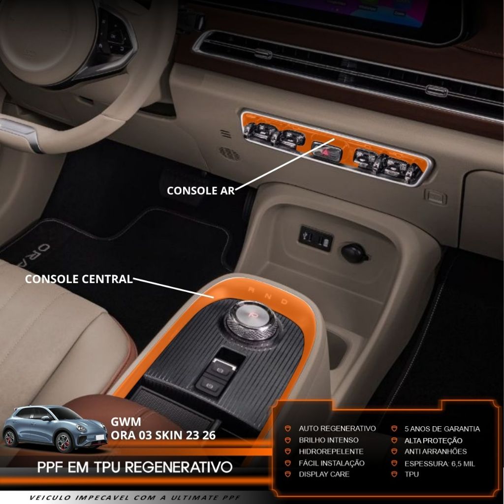 Película PPF Proteção Kit Console Central Console Ar GWM Ora 03 Skin 2023 2024 2025 2026 TPU Anti Risco
