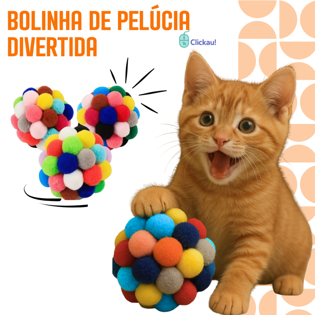 Brinquedo para Gatos Bolinha de Pelúcia Colorida Interativa Antiestresse Filhote Pet Shop