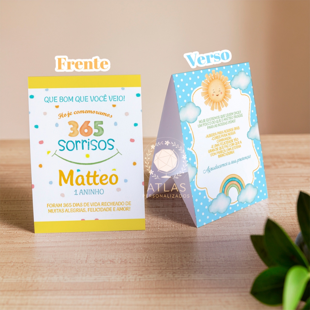 Kit Plaquinhas de agradecimento - Centro de mesa (365 Sorrisos menino)