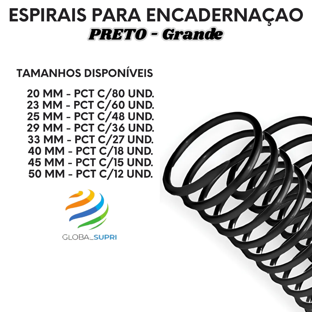 Espiral p/ encadernação do 20 mm ao 50 mm - PRETO em Oferta na Shopee