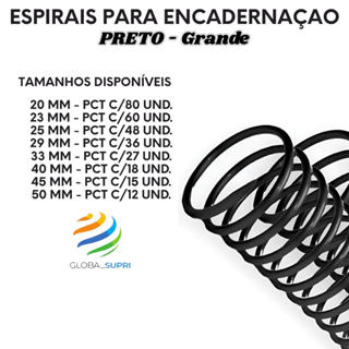 Espiral p/ encadernação do 20 mm ao 50 mm - PRETO em Oferta na Shopee