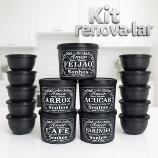 Potes Decorados Pretos 2 L + Bowls 600 ml – Kit Completo para Cozinha Moderna em Oferta na Shopee