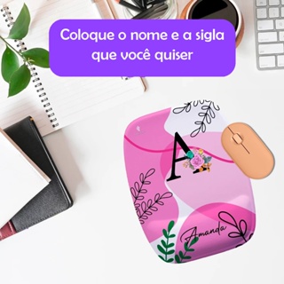 Mouse Pad Ergonomico Retangular Personalizado com Nome Flores Formas Lilas em Oferta na Shopee