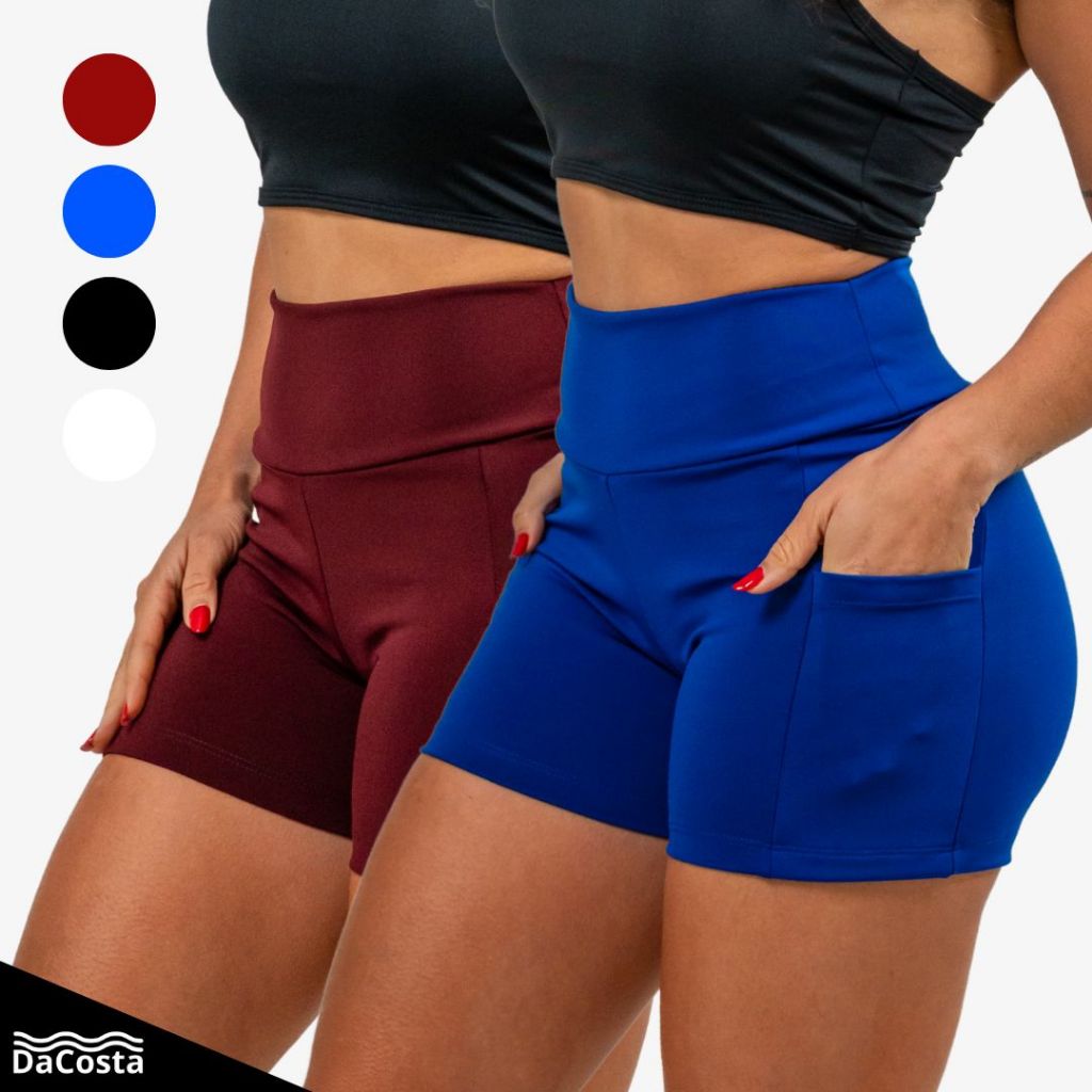 2 Bermuda Legging pra Atletismo Feminino Corrida Academia com Dois Bolso pra Celular Cós alto