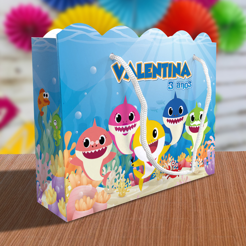 Sacolinha Baby Shark Ondulada Personalizada Festa Lembrancinha Kit Festa Sacola