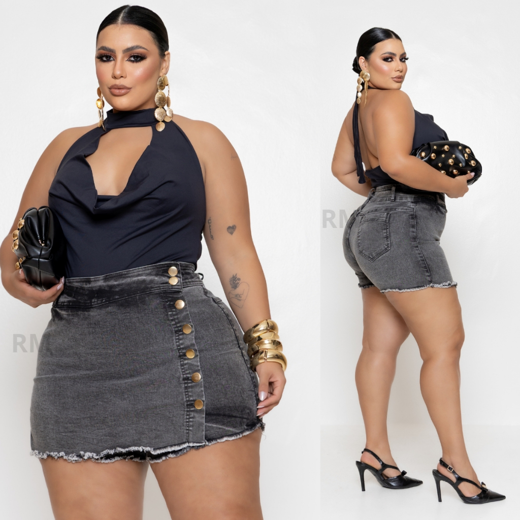 Shorts Saia Jeans Feminino Plus Size Com Lycra Moda Confortavel em Oferta na Shopee