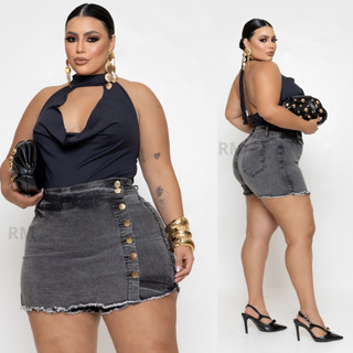 Short Saia Jeans Feminino Plus Size Com Lycra Cintura Alta moda feminina 44 ao 56