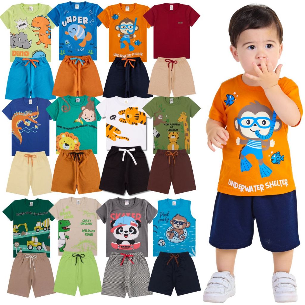 Kit Sortido 2, 6 Ou 10 Peças de Roupas Infantil Bebê Menino (Camisetas +  Bermudas) Conjunto Infantil Masculino em Oferta na Shopee
