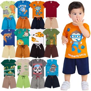 Kit Sortido 6 Ou 10 Peças de Roupas Infantil Bebê Menino (Camisetas +  Bermudas) Conjunto…