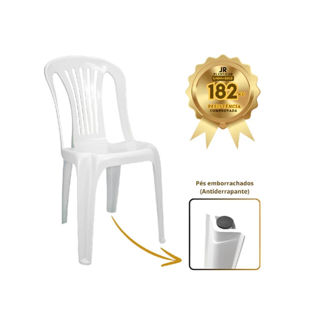 Kit 4 Cadeiras Plástica Branca Bistrô até 182 Kg Cadeira Resistente Igrejas Festas Área em Oferta na Shopee