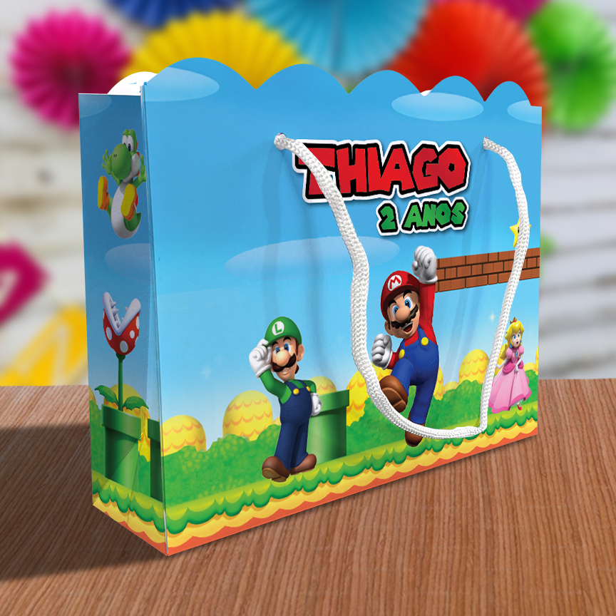 Sacolinhas Ondulada Personalizadas Festa Mario Bros (20x15x5,5cm) em Oferta na Shopee