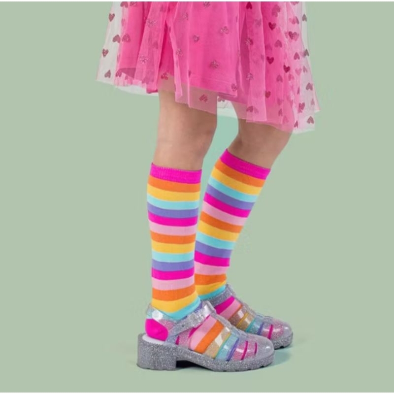 Meia Galochita 3/4 Cano Longo Infantil Listrada Colorida em Oferta na Shopee