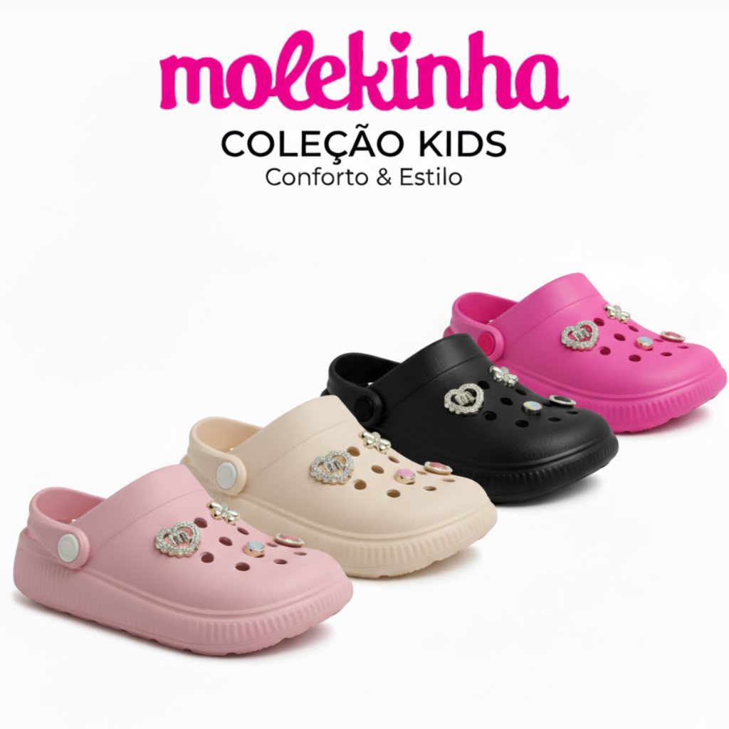 Papete Babuche Infantil Menina Molekinha Clog Confortável Leve Macia Original em Oferta na Shopee