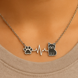 Colar Pet Gatinho e Pata com Batimentos – Corrente Aço Inoxidável Unissex Envio Imediato em Oferta na Shopee