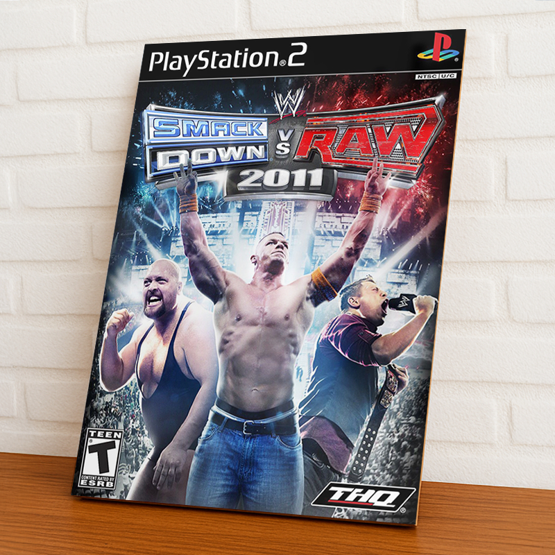 Placa Decorativa Quadro Capas Smackdown Vs Raw, WWE, Games, PS4, Geek, Jogos - A4 MDF