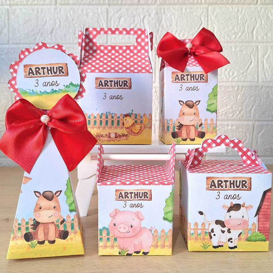 KIT PEGUE E MONTE - Fazendinha Vermelha- Lembrancinhas de Aniversario - Caixinha Personalizada
